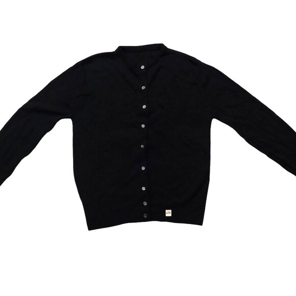 Vintage 1940s-1950s Solid Black Long Sleeve Cardigan Knit Fall Winter Sweater - Picture 1 of 6